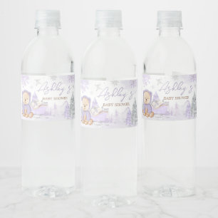 Purple Winter Bear Baby Shower Water Bottle Label
