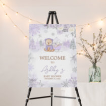 Purple Winter Bear Baby Shower Welcome Sign