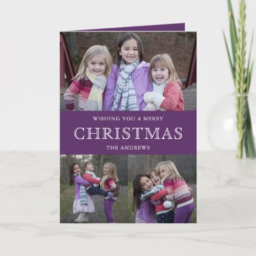 Purple Winter Christmas Photo Collage Holiday Card