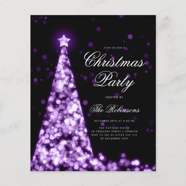 Purple Winter Christmas Tree Invite Program Menu Flyer (Front)