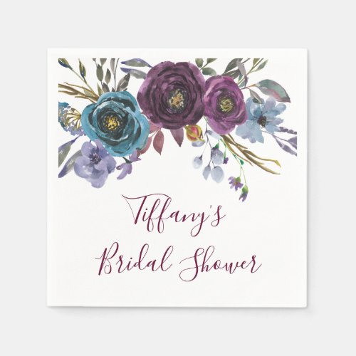 Purple Winter Floral Elegant Bridal Shower Paper Napkins