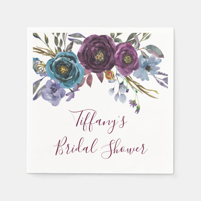 Purple Winter Floral Elegant Bridal Shower Paper Napkins (Front)