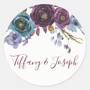 Purple Winter Floral Elegant Wedding Favor Seal
