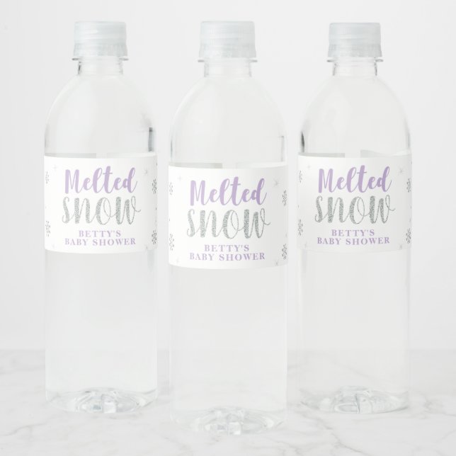 Purple Winter Girl Baby Shower Water Bottle Label (Bottles)