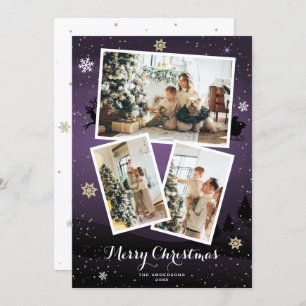Purple Winter Holiday Merry Christmas Photo Cards