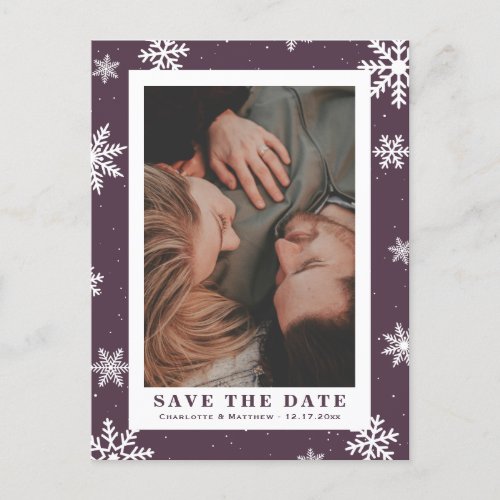 Purple Winter Holiday Wedding Save The Date Photo Announcement Postcard