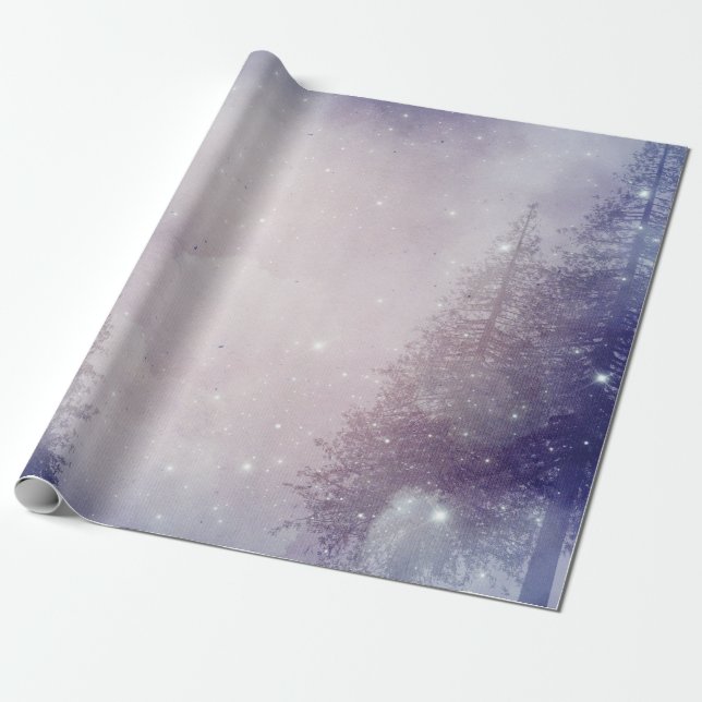 Purple Winter Pine Tree Forest Wrapping Paper (Unrolled)