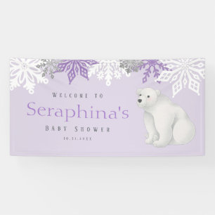 Purple Winter Polar Bear Baby Shower Banner