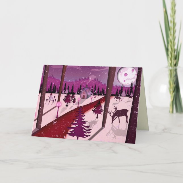 Purple Winter Scene Holiday Card (Front)