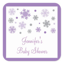 Purple Winter Snowflake Baby Shower Square Sticker