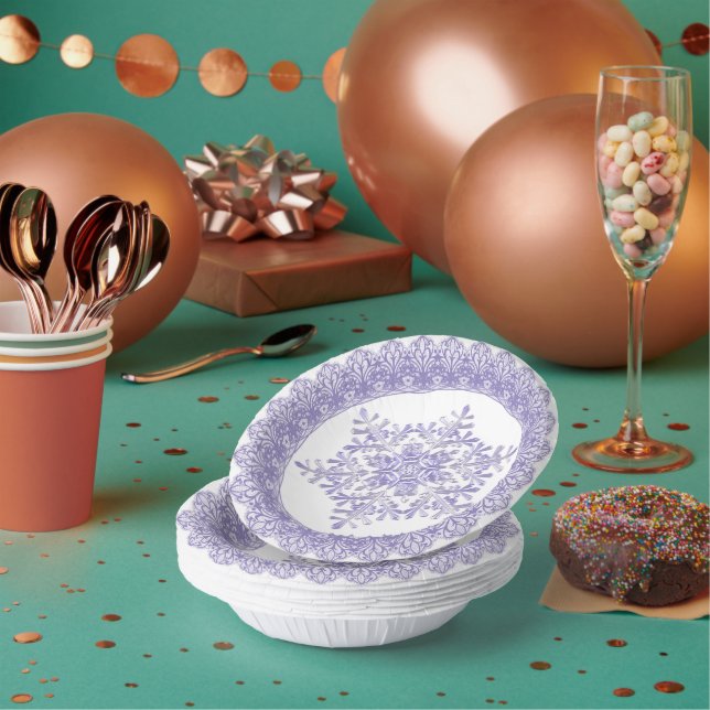 Purple Winter Snowflake Lace Edge Paper Bowls (Multi)