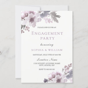 Purple Winter Watercolor Floral Engagement Party Invitation
