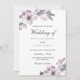 Purple Winter Watercolor Floral Wedding Invitation