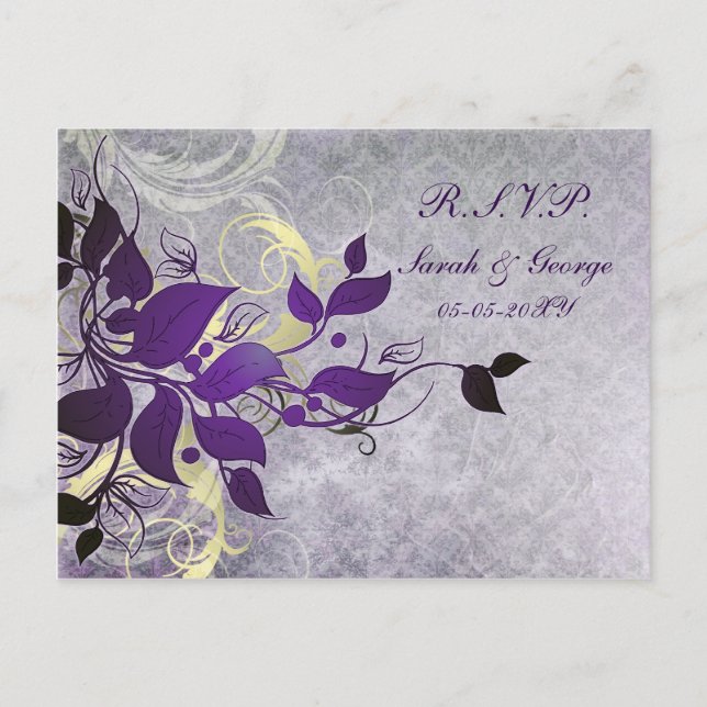 purple winter Wedding rsvp card (Front)