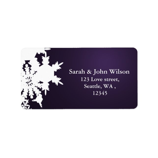 purple winter wedding snowflake return address label (Front)
