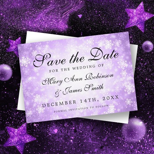 Purple Winter Wonderland Elegant Save The Date Announcement Postcard