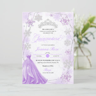 Purple Winter Wonderland Snowflake Quinceanera Invitation