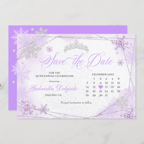 Purple Winter Wonderland Snowflake Save The Date Invitation