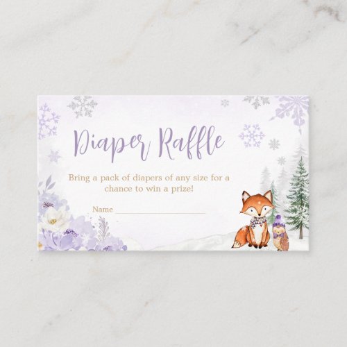 Purple Winter Woodland Baby Shower Diaper Raffle Enclosure Card