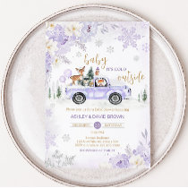 Purple Winter Woodland Baby Shower  Invitation
