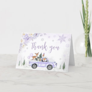 Purple Winter Woodland Baby Shower  Letterpress Thank You Card