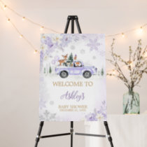 Purple Winter Woodland Baby Shower Welcome Sign