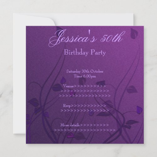 Purple Wispy Leaf Floral 50th Birthday Invitations