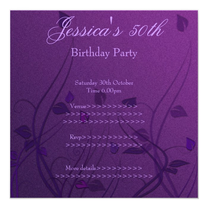 Purple Wispy Leaf Floral 50th Birthday Invitations