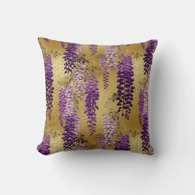 Purple Wisteria Chiyogami Throw Pillow (Front)