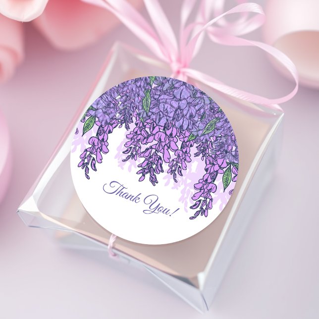 Purple Wisteria Favor Thank You Classic Round Sticker (Creator Uploaded)