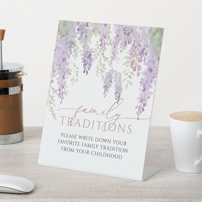 Purple Wisteria Favorite Family Traditions Game Pedestal Sign (In SItu)