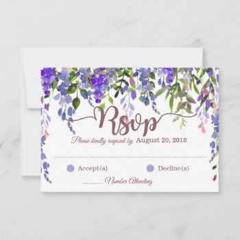 Purple Wisteria Floral Drop Rsvp Card by NouDesigns at Zazzle