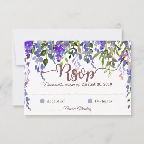 Purple Wisteria Floral Drop RSVP Card