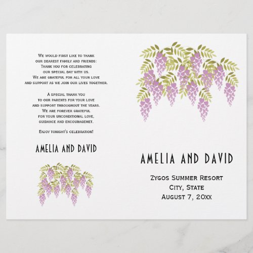 Purple wisteria floral folded wedding program
