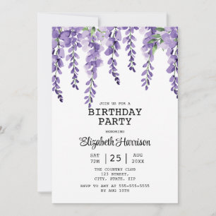Purple Wisteria Floral Greenery 50th Birthday Invitation