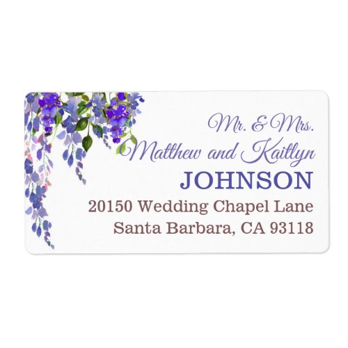 Purple Wisteria Floral Modern Wedding Label