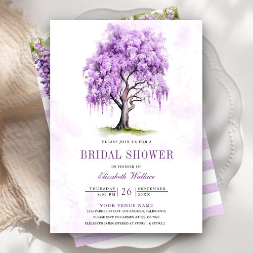 Purple Wisteria Floral Tree Bridal Shower Invitation