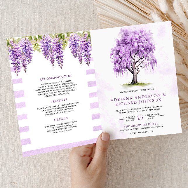Purple Wisteria Floral Tree QR Code Wedding Invitation (Creator Uploaded)