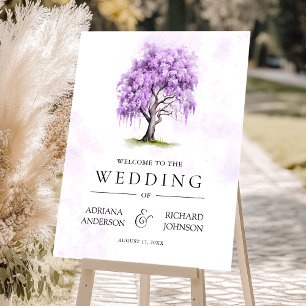 Purple Wisteria Floral Tree Wedding Welcome Sign