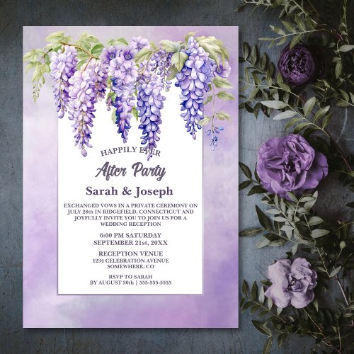 Purple Wisteria Floral Wedding After Party Invitation