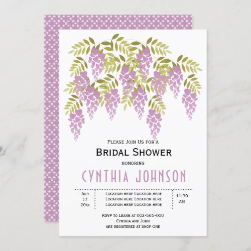 Purple wisteria floral wedding bridal shower invitation