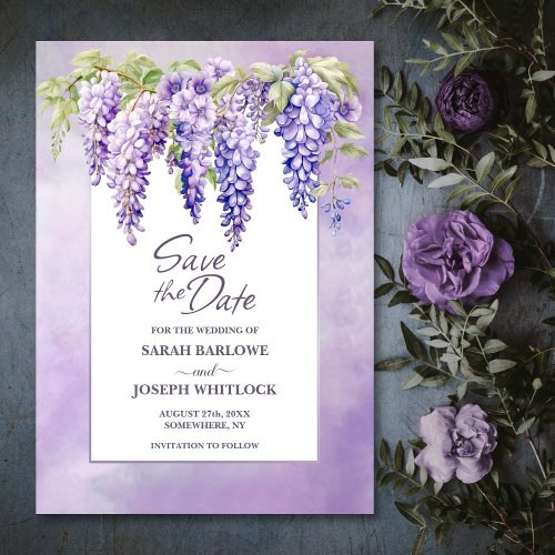 Purple Wisteria Floral Wedding Save the Date 