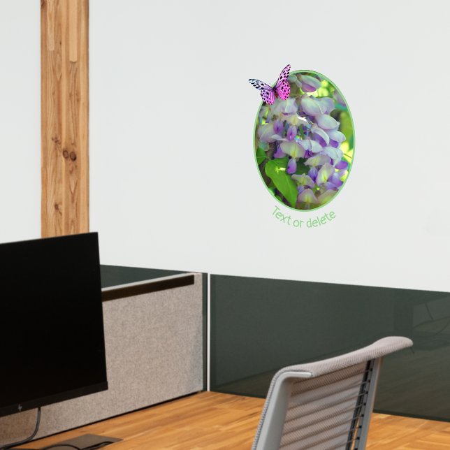Purple Wisteria Flower Butterfly Personalized  Wall Decal (Office 2)