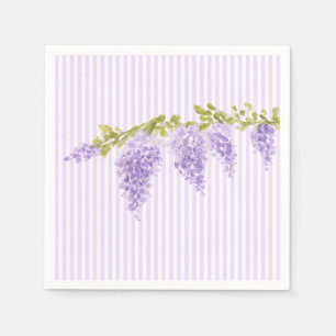 Purple Wisteria Flower Custom Wedding Stripe Napkins