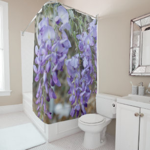Purple Wisteria Flower in Spring with Bee Photo Shower Curtain