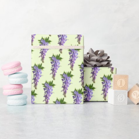 Purple Wisteria Flower Pattern Green Background 