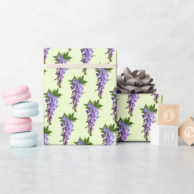 Purple Wisteria Flower Pattern Green Background  Wrapping Paper (Baby Shower)