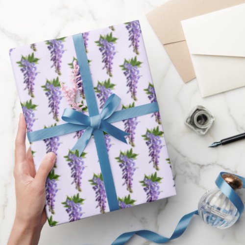 Purple Wisteria Flower Pattern Violet Background Wrapping Paper