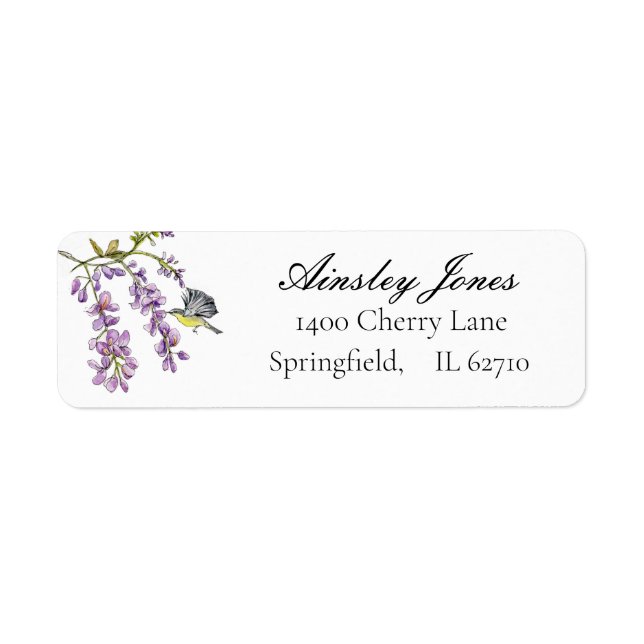 Purple Wisteria flower watercolor Label (Front)