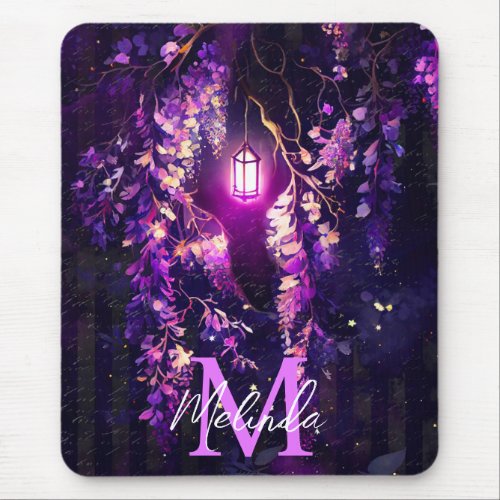 Purple Wisteria Flowers and Lantern Mouse Pad